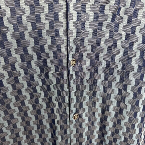 VTG bc ethic Lounge Mens XL Blue Geometric‎ Bowling Shirt 3 Star Brand USA - Picture 4 of 9